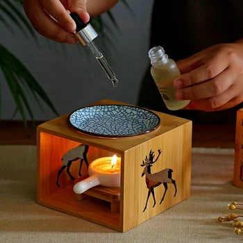 Žvakių Laikiklis Aromaterapija Krosnis Bambuko Smilkalų Degiklis Keramikos Mažas Dubuo Žvakidė Stovėti Naftos Šalia Nakvynės Namų Romantiška