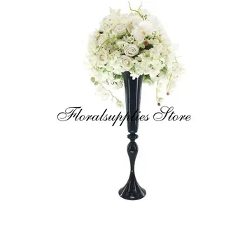 Black Metalo Vestuvių puošmena vaza, Aukštas puošmena, vestuvių metalo vazos, gėlių stovai, vestuvių gėlių , aukštas trimitas vaza