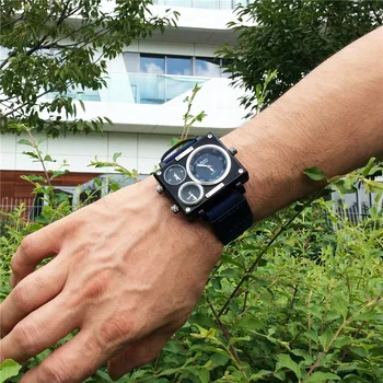 Oulm HP3595 vyriški Laikrodžiai Didelis Dydis Kelis Laiko Juostų Laikrodis Drobės Dirželis Atsitiktinis Lauko Sporto Vyrų Kvarco Žiūrėti