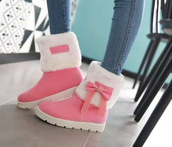ASILETO Moterų Žiemos Sniego Batai Platformos Batai lankas mazgas dirbtiniais zomšos batai, moteriški kailiniai bateliai mažai kulniukai avalynė bota 811