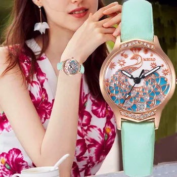 Elegantiškas Povas Moteris Laikrodžiai Žavesio Aukštos Kokybės Rankinius Laikrodžius Odinis Dirželis Montre Femme Kvarcinis Laikrodis Moterų Reloj Mujer