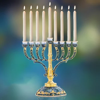 4 Stilius Rankomis Dažyti Emalio Gėlių Hanukkah Menorah Žvakidė 9 Filialo Šviestuvai Papuoštas Kristalais Namų Dekoro