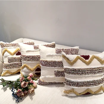 Maroko stilius Pagalvėlė Padengti Pagalvės užvalkalą Prabangus Rankų darbo Geometrinis Juostele Ruda Už Sofa-Lova Namų dekoro Drobės 45x45cm