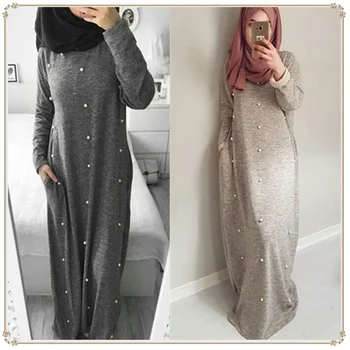 Musulmonų Prarasti Maxi Suknelė su Kišenėmis Moterų Medvilnės Duobute A-line Dresses Ramadanas Kaftan Artimuosiuose Rytuose, Arabų Islamo Ropa