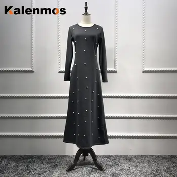 Musulmonų Prarasti Maxi Suknelė su Kišenėmis Moterų Medvilnės Duobute A-line Dresses Ramadanas Kaftan Artimuosiuose Rytuose, Arabų Islamo Ropa