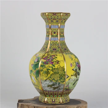Čing Dinastijos Qianlong famille rožė, gėlių ir paukščių modelio vaza antikvariniai emalio vaza antikvariniai žaisti porceliano kolekcija namų vaza