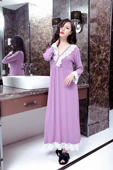Moteris Pavasarį Ir Rudenį Modell Lace V-Neck Elegantiškas Princesė Medvilnės Sleepwear Suknelė Suknelė Lounge Intymus Apatinis Trikotažas Atsitiktinis Homewear