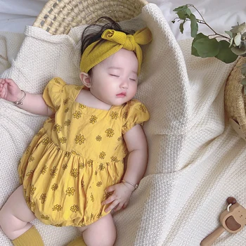 Naujas 2020 metų Vasaros Kūdikiams korėjos Baby Girl Daisy Gėlių vientisas Drabužius Bamblys Merginos Romper darbo drabužiai Vaikams, Drabužiai