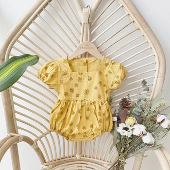 Naujas 2020 metų Vasaros Kūdikiams korėjos Baby Girl Daisy Gėlių vientisas Drabužius Bamblys Merginos Romper darbo drabužiai Vaikams, Drabužiai