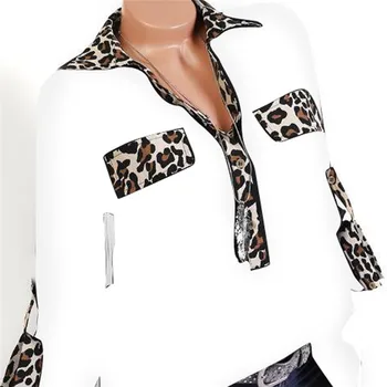 Mados Leopard Moterų Viršūnes ir Palaidinės, Elegantiškas Ponios OLIS laisvi Marškinėliai Atsitiktinis Dames chemise femme blusa feminina streetwear