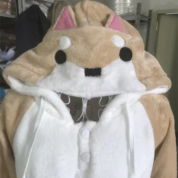 Harajuku Japonijos Kawaii Hoodies Moterims Palaidinės Su Ausys Mielas Doge Muco Žiemos Pliušinis Puikus Muco ! Anime Gobtuvu Hoodies