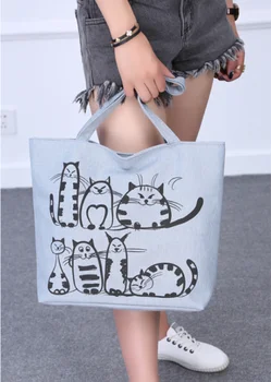 Moterų Drobės Rankinėje animaciją Kačių Spausdinti Pečių maišą Moterų Didelės Talpos Ponios Paplūdimį Maišą Nešti Pirkinių Rankinės