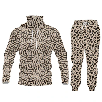 UJWI Prekės ženklo 3D Sublimacijos Kostiumas Leopard Tracksuit Žiemos Vyrų Sportinės aprangos Hoodie Bėgiojimas Sportinis Kostiumas Vyrams 2020 Harajuku Mados 5XL