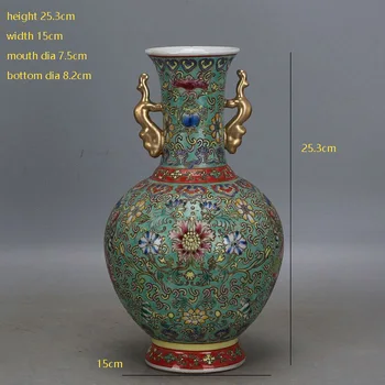 Čing Qianlong milteliai emalio vaza, dažytos gėlių su aukso dvi ausis imitacija namų kolekcijos rankų darbo senovinių porceliano