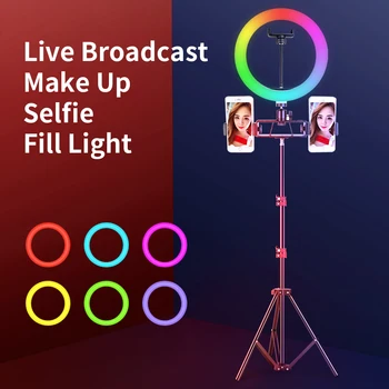 Pritemdomi 33cm RGB Šviesos Žiedas Aro De Luz Su Trikojis Stovas Telefono Įrašą LED Selfie Lempos Fotografijos Apšvietimo Makiažo Ringlights