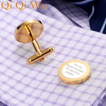Custom Graviruotas Mens Aukso rankogalių segtukai Kostiumas Marškinių Rankogalių segtukai Mygtukai Papuošalai Žmogaus Asmeninį Vestuvių Cufflink Tėtis Tėvo Dovana