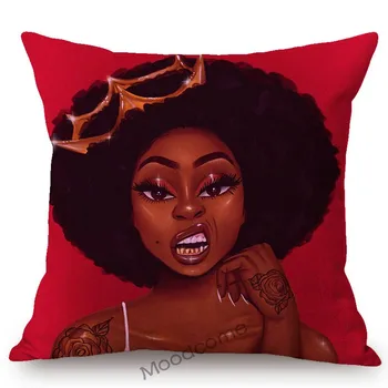 Black Girl Lollipop Animacinių Filmų Mados Afrikos Karalienė Lady Medvilnės Skalbiniai, Namų Dekoratyvinės Dailės Mesti Pagalvės Užvalkalą Automobilių Pagalvėlė Padengti Atveju