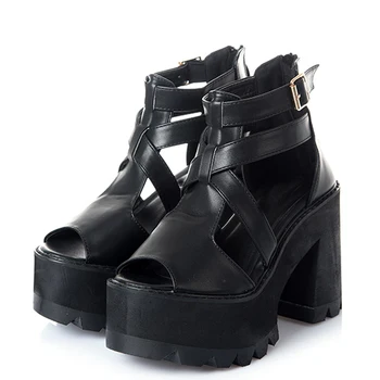 Gladiatorių sandalai moterims vasaros bateliai, Aukštakulniai juodos spalvos Platformos Basutės, Batai storu kulnu, sandalai, ponios batai, sandalai YMA161-1