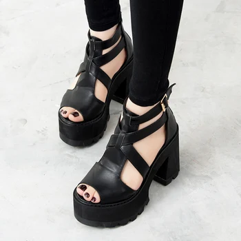 Gladiatorių sandalai moterims vasaros bateliai, Aukštakulniai juodos spalvos Platformos Basutės, Batai storu kulnu, sandalai, ponios batai, sandalai YMA161-1