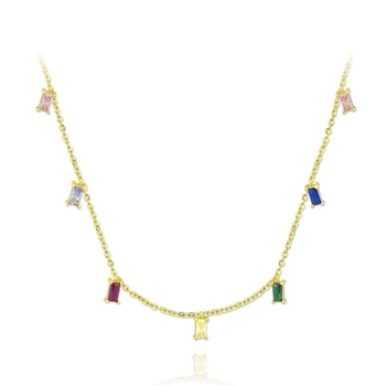 925 Sterlingas Sidabro spalvinga Vaivorykštė Aikštėje Cirkonis Karoliai Moteris Žavinga Crystal Aukso, Sidabro Grandinės Karoliai