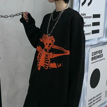 KALENMOS Gothic Punk Kaukolės Modelis Negabaritinių Džemperis Moterims Harajuku Laisvas Megztinis Visas Rankovės Moterų Streetwear Puloveris 2020 Naujas