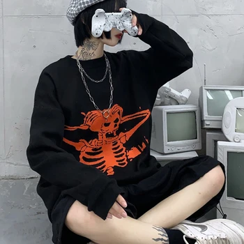 KALENMOS Gothic Punk Kaukolės Modelis Negabaritinių Džemperis Moterims Harajuku Laisvas Megztinis Visas Rankovės Moterų Streetwear Puloveris 2020 Naujas