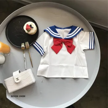 Merginos Ins Vasaros Short-sleeve-Dviejų dalių kostiumėlį Mažoms ir Vidutinėms Vaikų Kolegija Vėjo Klostuotas Sijonas Sailor Moon Kostiumas