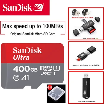 SanDisk Micro sd Atminties Kortelės 400GB 256 GB 200GB 128GB 64GB 32GB 16GB Class 10 flash kortelė Microsd TF Kortelę su kortelių skaitytuvas 2 in 1