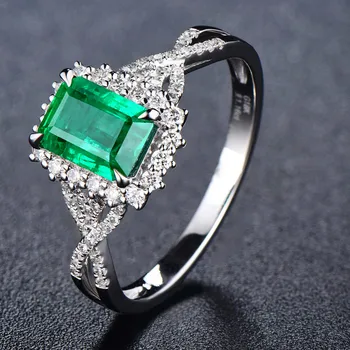 Prabanga Moterų Žalia Krištolo Akmens Žiedas, Elegantiškas Aikštėje Cirkonis Akmuo, Vestuviniai Žiedai, Moterys Sidabro Spalvos Nuotakos Sužadėtuvių Žiedas
