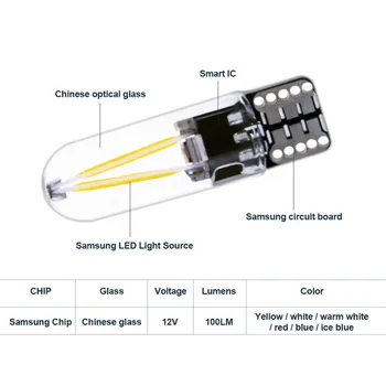 ATcomm 10vnt T10 LED Lemputė Šiltai Balta RGB 4300K 12V W5W Canbus LED Automobilių Žibintai Lemputės Auto Interjero Lempos, Atbulinės Posūkio Signalo Lemputė