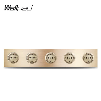 Wallpad L6 Aukso Piecīši 5 Būdas Rėmo Schuko ES Elektros Lizdo, Lizdo Aukso Šlifuoto Aliuminio Metalo Skydelis, 344*86mm