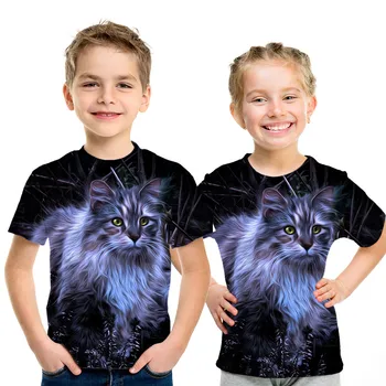 T-Marškinėliai Mergaitėms Berniukai 3d Print T Shirt Girls Cartoon Katė Vaikai Marškinėlius Vasaros Teen Drabužiai Mergaitėms 3 4 5 6 8 10 12 13 14 Metų