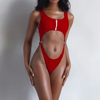 Seksualus Tuščiaviduriai Iš Bikini 2020 Mujer Raudoną maudymosi kostiumėlį Užtrauktukas Aukštos Sumažinti maudymosi Kostiumėliai Moterims, Diržas Maudymosi Kostiumas vientisas Kostiumai Monokini XL