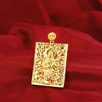 Puikūs Smėlio Aukso Pakabukas Vyrams, Moterims Guanyin Bodhisatvos Pakabukas už Karoliai be Grandinės 14K Aukso Papuošalai Vyras Moteris