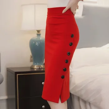 Moteriški Pieštuku Sijonas Ponios Moteris Sijonai Elegantiškas High Waisted Mygtuką, Padalinti Biuro Sijonas Kelis Dydis faldas mujer moda 2020#GH