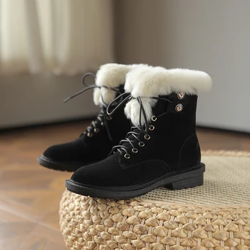 2020 naujas Britų sniego batai moterims, žiemos plius aksomo, šilta medvilnė batai odiniai Martin batai suvarstomi furry trumpi batai