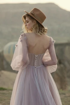 LORIE Dusty Rose Princesė Vestuvių Suknelės, Reljefiniai Sleece Vestuvinės Suknelės Nėriniai-up 3D Gėlės Duobute Paplūdimio Vestuvių Suknelės Boho 2020 m.