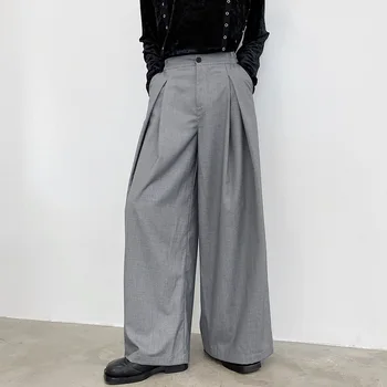 Vyrų Retro Mados Japonija Korėja Streetwear Prarasti Ilgos Kelnės Vyrams Aukšto Juosmens Atsitiktinis Pločio Kojų Ziajać Kostiumas