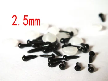 2,5 mm Juodo Plastiko AKIS Tiesiai Kamieninių meškiukų, miniatiūrų--100vnt(50pairs)