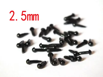 2,5 mm Juodo Plastiko AKIS Tiesiai Kamieninių meškiukų, miniatiūrų--100vnt(50pairs)