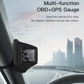2.1 colių LCD HUD MINI Smart Viziją, borto Kompiuteris Suderinama OBD2+GPS Dual Sistema statramsčio apdaila Įdiegti RPM MPH / KMH