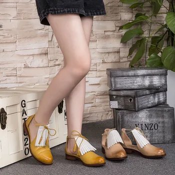 Moterys Tikras avikailis Odos brogues butai Sandalai kutas batai yinzo lady rankų darbo senovinių oksfordo bateliai 2020 m. vasarą