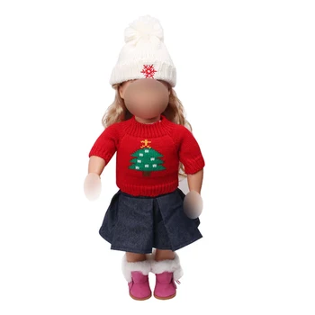 18 colių Mergaičių lėlės drabužiai Žiemos raudonas megztinis komplektas 3 + hat + sijonas Amerikos naujas gimęs suknelė žaislai tinkami 43 cm kūdikio c691