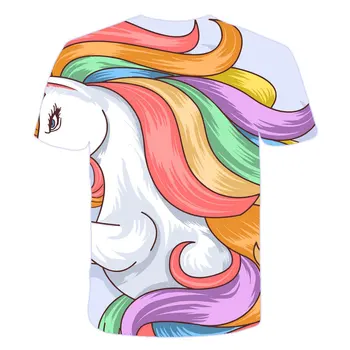 Mergaičių drabužius 12 iki 14 naujų vienaragis marškinėliai 3D spausdinimo Merginos marškinėlius Vienaragis su plaukų spalvos Poliesterio unicornio mergaitėms 4-14T