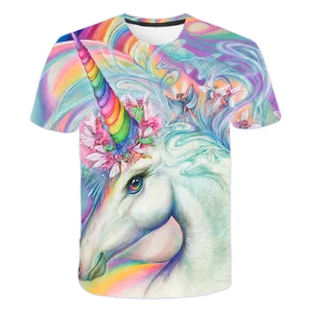 Mergaičių drabužius 12 iki 14 naujų vienaragis marškinėliai 3D spausdinimo Merginos marškinėlius Vienaragis su plaukų spalvos Poliesterio unicornio mergaitėms 4-14T