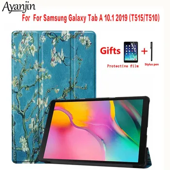 Magnetinio Smart Case For Samsung Galaxy Tab 10.1 2019 SM-T510 SM-T515 T510 T515 PU Odos Apversti Stovėti Planšetinio kompiuterio Dangtelis+Filmas+Stylus