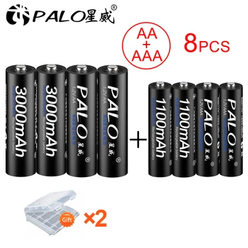 PALO 4Pcs 1.2 V AA 3000mAh Akumuliatorius AA NiMH 1.2 V Ni-MH iš Anksto įkrauti Bateria+4pcs x AAA tipo Baterijos Baterias Bateria Juoda