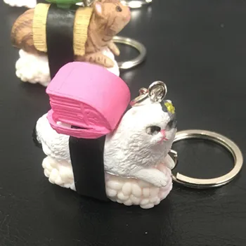 Kūrybos Japonų Suši Katė keychain pakabukas modeliavimas suši maisto paketų prižiūrėtojų raktinę Mielas animacinių filmų katytė Chaveiro 