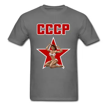CCCP T-shirt Karšto Vyrų C C C P T Shirts, Naują Atvykimo Mens Viršūnes Tees Seksualus Pin Up Girl Medvilnės Marškinėlius Smėlio Camisa TSRS Raudonosios Žvaigždės Spausdinti