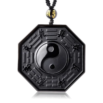 Drop Laivyba Real Black Obsidian Yin Yang Karoliai Pakabukas Ranka Raižyti Kinijos BAGUA Pasisekė Amuletas Vyrų Perlas Lady Papuošalai Dovana